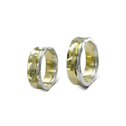 Side Hammered Two Colour Gold Wedding Rings (7mm) Ring Pruden and Smith 9ct White Gold and Yellow Gold  