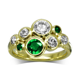 Emerald Diamond Gold Bubbles Cluster Ring Ring Pruden and Smith   