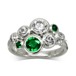 Emerald Diamond Gold Bubbles Cluster Ring Ring Pruden and Smith   