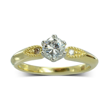 Vintage Dainty Shoulder Diamond Engagement Ring Ring Pruden and Smith 18ct Yellow Gold and Platinum  