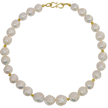 White Baroque Pearl with Gold Nuggets Necklace Necklace Pruden and Smith   