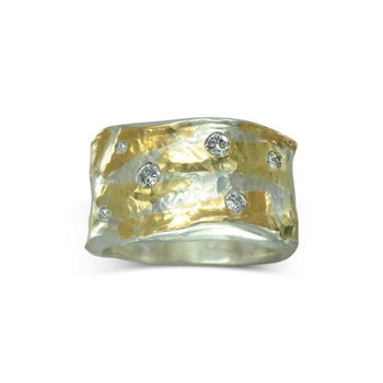 Hammered Mixed Metal Diamond Ring (Wide) Ring Pruden and Smith   