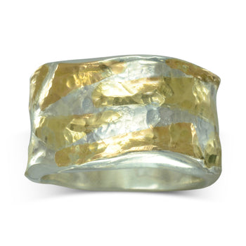 Wide Hammered Gold Pieces Ring Ring Pruden and Smith   