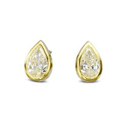 Pear Shaped Yellow Gold Diamond Stud Earrings Earring Pruden and Smith   