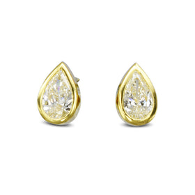 Yellow Gold Pear Diamond Earstuds Earring Pruden and Smith   