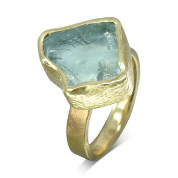 Aquamarine Chunk Yellow Gold Dress Ring Ring Pruden and Smith   