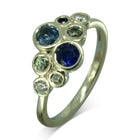 Teal and Blue Sapphire Diamond Bubbles Cluster Ring Ring Pruden and Smith   