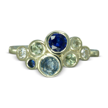 Water Bubbles Teal and Blue Sapphire Diamond Cluster Ring Ring Pruden and Smith   