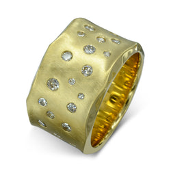 Side Hammered Brushed Diamond Eternity Ring (Wide) Ring Pruden and Smith 18ct Yellow Gold  