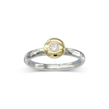 Pebble Hammered Three Colour Gold Diamond Stacking Ring Set Ring Pruden and Smith   