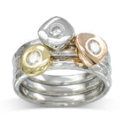 Pebble Hammered Three Colour Gold Diamond Stacking Ring Set Ring Pruden and Smith   