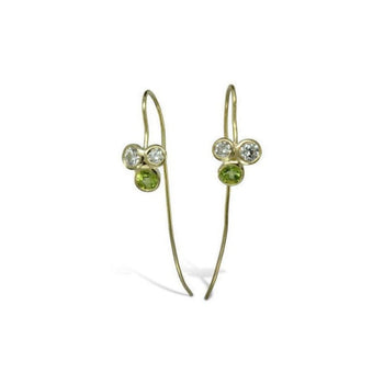 Trefoil Yellow Gold Diamond and Peridot Hook Earrings Earring Pruden and Smith   