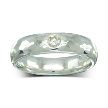Hammered Single Diamond Set Wedding Band Ring Pruden and Smith   