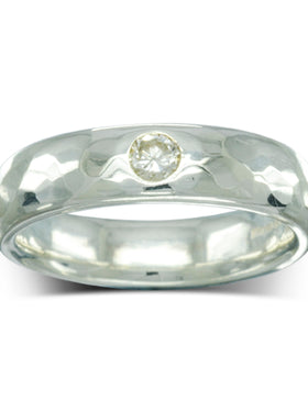 Hammered Single Diamond Set Wedding Band Ring Pruden and Smith   