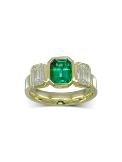 Yellow Gold Emerald and Diamond Trilogy Ring Ring Pruden and Smith   