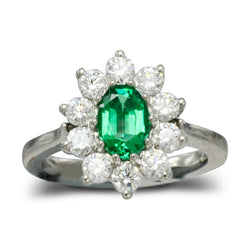 Emerald Diamond Vintage Cluster Ring Ring Pruden and Smith   