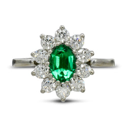 Vintage Emerald and Diamond Cluster Ring Ring Pruden and Smith   