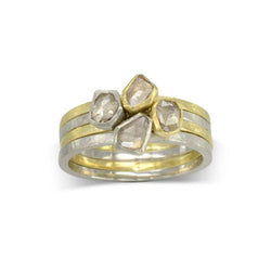 Rough Cut Diamond Mixed Metal Stacking Ring Set Ring Pruden and Smith   