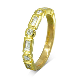 Alternating Baguette and Round Diamond Half Eternity Ring Ring Pruden and Smith 18ct Yellow Gold 40% Set Band 