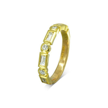 Alternating Baguette and Round Diamond Half Eternity Ring Ring Pruden and Smith 18ct Yellow Gold 40% Set Band 