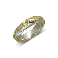 Hammered Mixed Metal Gold Diamond Ring Ring Pruden and Smith 18ct Yellow Gold and Platinum  