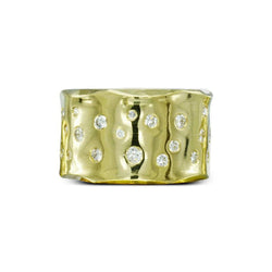 Hammered 18ct Yellow Gold Diamond Eternity Ring (Wide) Ring Pruden and Smith Default Title  