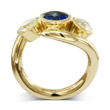 Spiky Gemstone and Diamond Yellow Gold Trilogy Ring Ring Pruden and Smith   