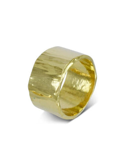 Wide Gold Side Hammered Wedding Ring Ring Pruden and Smith 12mm 9ct Yellow Gold 