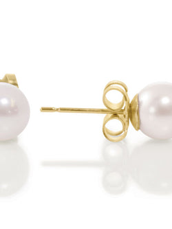 Round Pearl Yellow Gold Stud Earrings Earring Pruden and Smith   