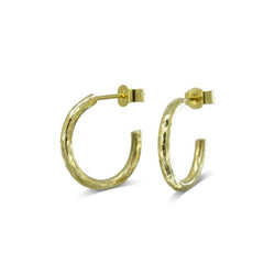 Solid 9ct Yellow Gold Hammered Mini Hoop Earrings Earring Pruden and Smith   