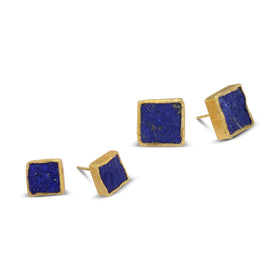 Small 8mm Lapis Lazuli Square Gilt Earstuds Earstuds Pruden and Smith   