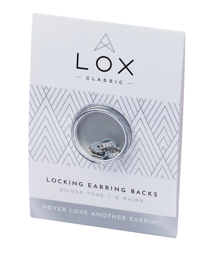 Lox Backs Silver Colour Earrings Pruden and Smith   