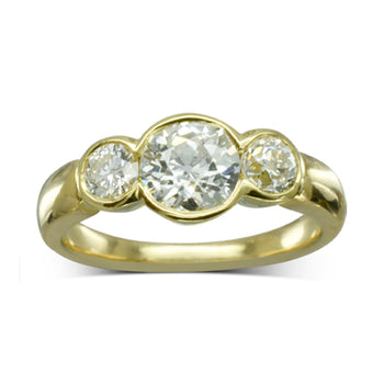 Old Cut Diamond Yellow Gold Trilogy Ring Ring Pruden and Smith   
