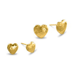 Hammered Yellow Gold Heart Stud Earrings Earring Pruden and Smith 8mm  