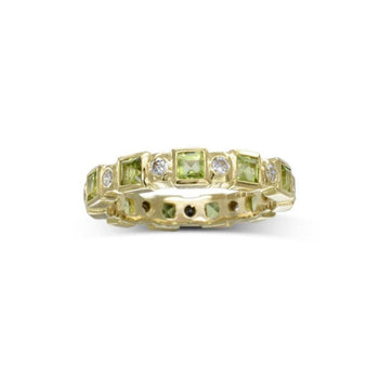 Alternating Yellow Gold Peridot and Diamond Full Eternity Ring Ring Pruden and Smith   