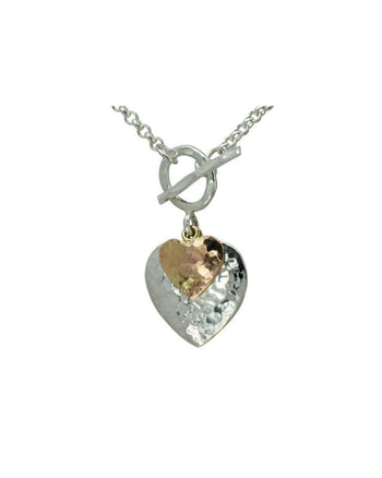 Hammered Double Heart Silver and 9ct Rose Gold Pendant Pendant Pruden and Smith   