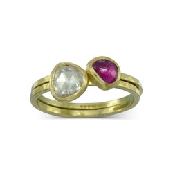 Rough Hammered Rose Cut Diamond and Ruby Stacking Rings Ring Pruden and Smith   