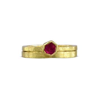 Rough Cut Ruby Yellow Gold Set Ring Pruden and Smith   