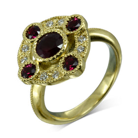 Ruby Diamond Medieval Cluster Ring Ring Pruden and Smith   