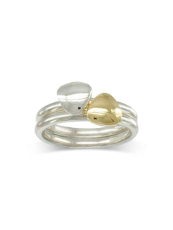 Pebble Silver and Yellow Gold Stacking Rings Ring Pruden and Smith   