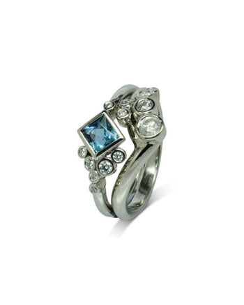 Water Bubbles Square Aquamarine and Diamond Ring Set Ring Pruden and Smith   