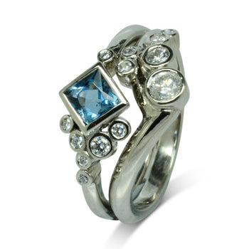 Water Bubbles Aquamarine and Diamond Engagement Ring Ring Pruden and Smith   