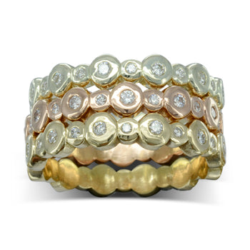 Nugget Three Colour 9ct Gold Diamond Stacking Rings Ring Pruden and Smith 9ct Rose, Yellow &amp; White  