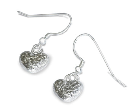 Nugget Heart Earrings Silver, Yellow or Rose Gold Vermeil a cute handmade silver gift for christmas and valentines day treat your girlfeind