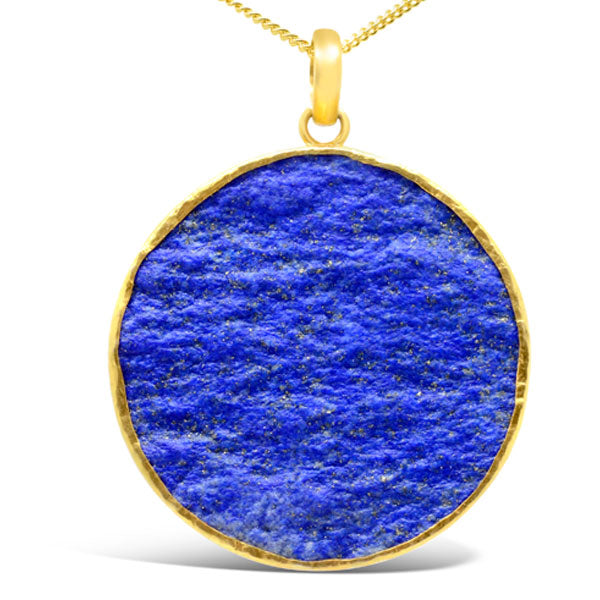 Large lapis lazuli pendant, a 30mm round stone set in gold plated silver