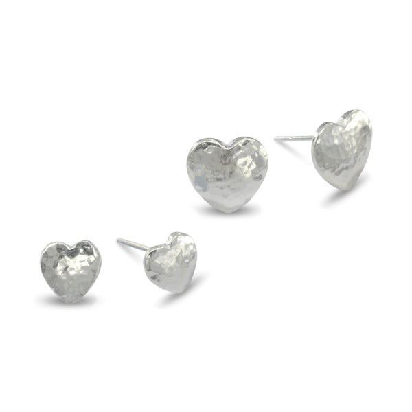 Silver Heart Earstuds Hammered Finish