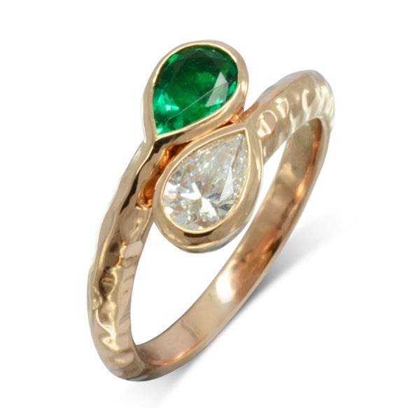Unusual emerald diamond moi et toi ring Sussex