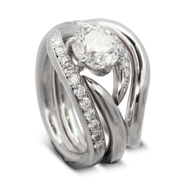 Organic Engagement Ring and Wedding Ring Set