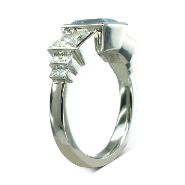 Aquamarine Diamond Art Deco Inspired Engagement Ring