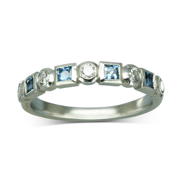 Aquamarine Diamond Alternating Platinum Half Eternity Ring